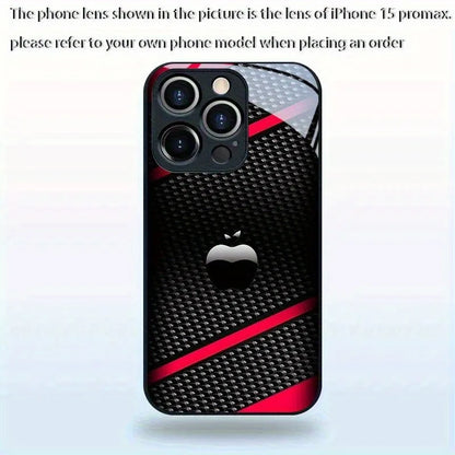 Black Carbon Fiber For Apple Pattern Glass Phone Case For iPhone 17 16 15 14 Pro Max 13 12 11 16E 17Air 7 8 Plus XR XS X Cover