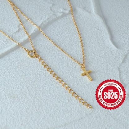 925 Sterling Silver Necklaces Charms for Women Crystal Cross Clavicle Collar Chain Simple Choker Necklace Accessories Gift