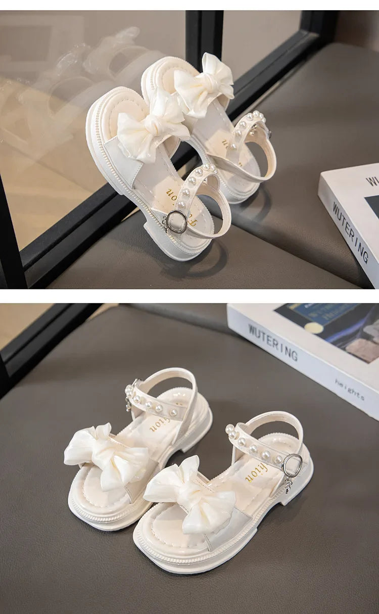 2026 Girls Sandals Kids Soft Soles Casual Princess Shoes New Water Diamond Beach Shoes Bow Shaped Girl Sandals