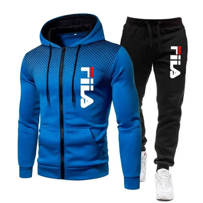 New men's casual jogging fitness sportswear set with zipper hooded jacket and pants set