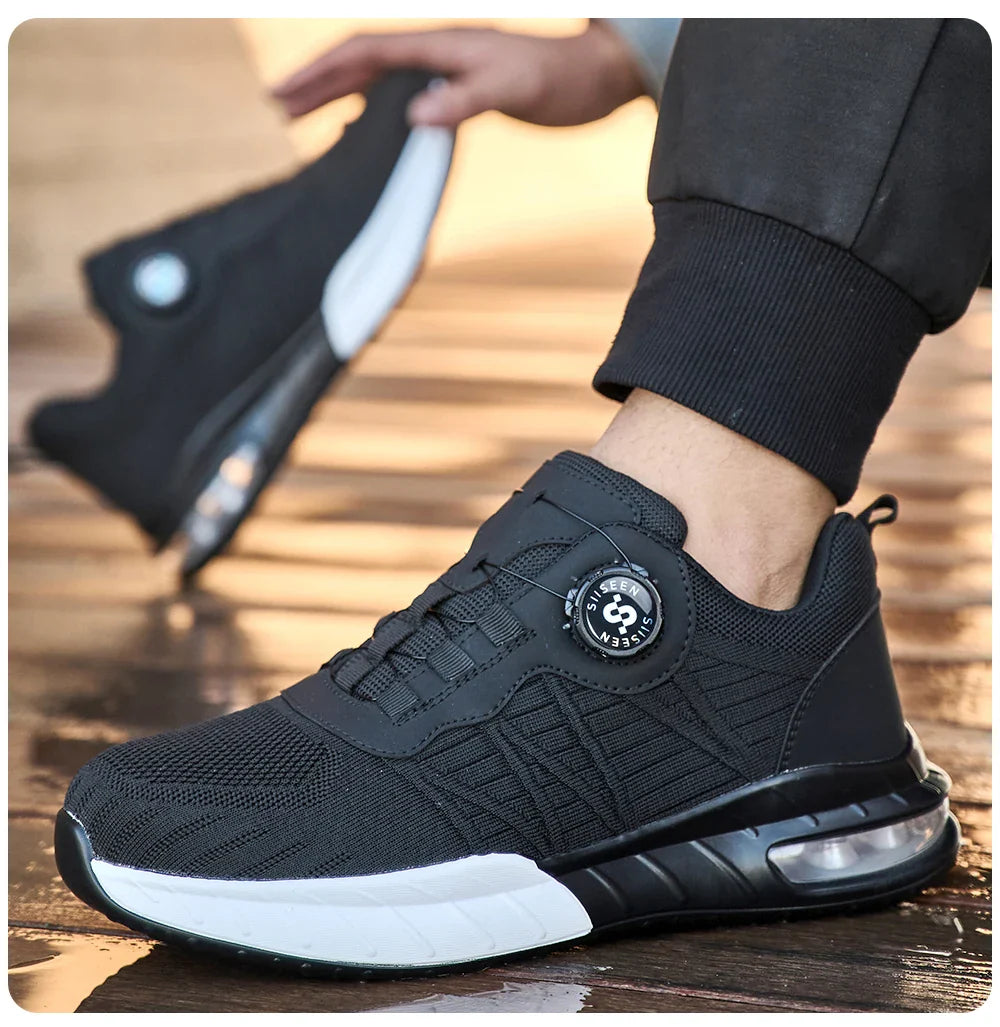Men's Steel Toe Safety Shoes Anti Smash & Anti Puncture  Lightweight Work Fashionable And Durable Buttoned Safety Shoes Boots