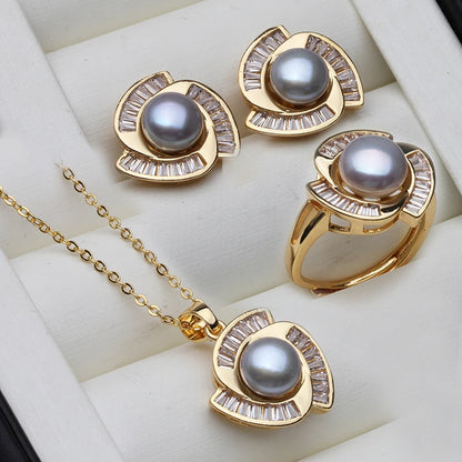 Real Natural Freshwater Pearl Necklace Earrings Set Woman,Luxury Pearl Pearl Stud Earrings Set Jewelry Wife Birthday Gift White