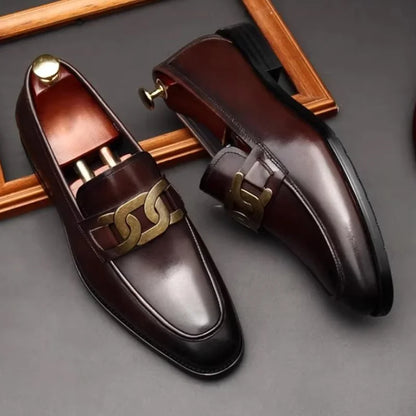 Metal Buckle Leather Shoes For Men Luxury Slip-on Genuine Leather Business Formal Shoes Groom Wedding Shoes