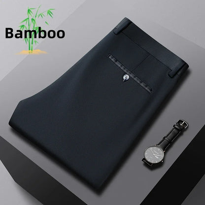 Fiber Men's Casual Pants Anti-wrinkle Comfortable Baggy Straight Business Formal Trousers Male Brand Clothing