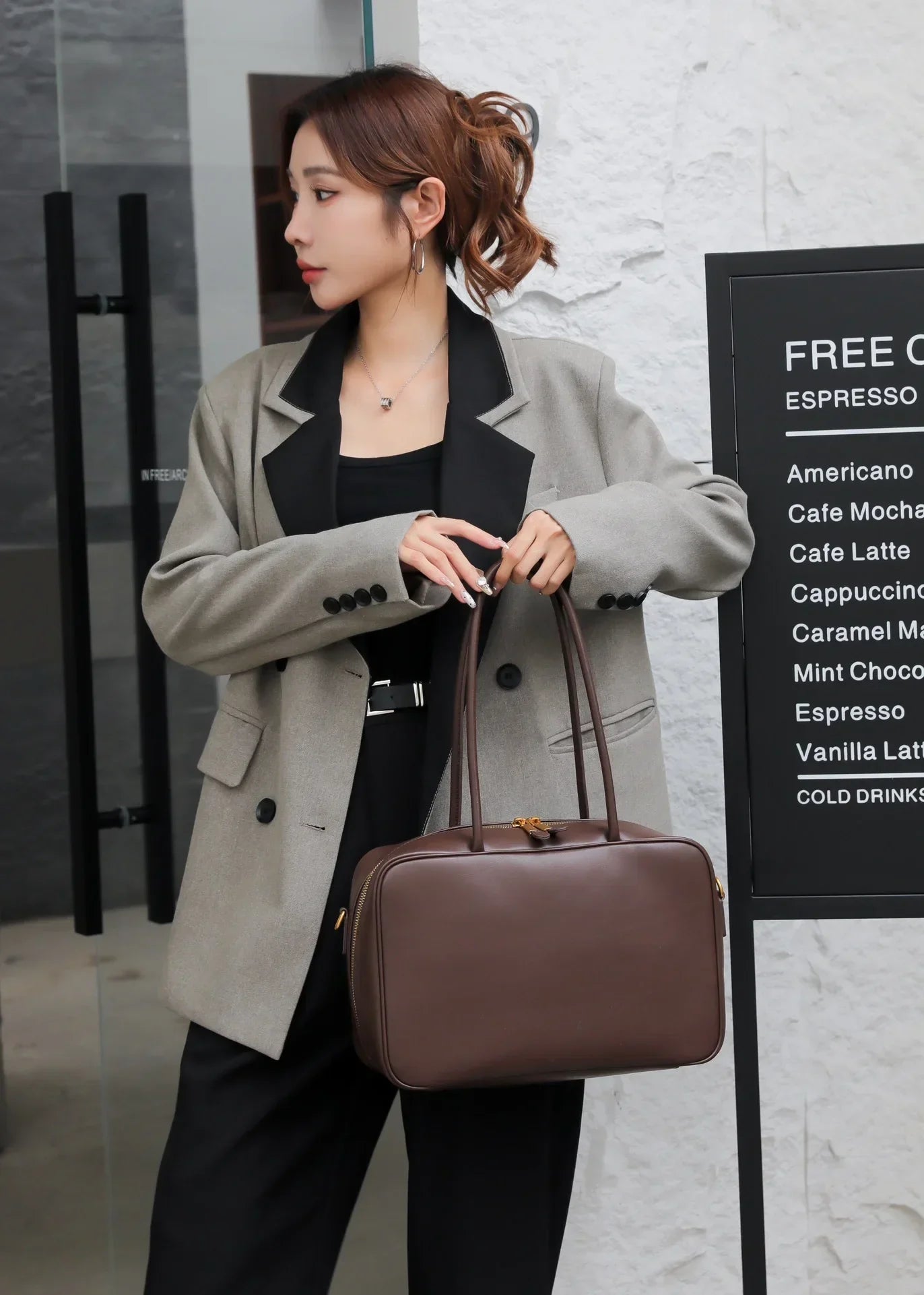 Genuine Leather Fashion Women Shoudler Black Bags Luxury Desiger Ladies Crossbody Cowhide Brown Large Bag Female Handbags Coffe