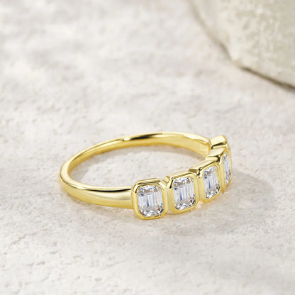 5-Stone Emerald Cut Moissanite Wedding Ring for Women 2.5ct D Color Lab-Grown Gemstone S925 Silver Plated 18K Gold Ring