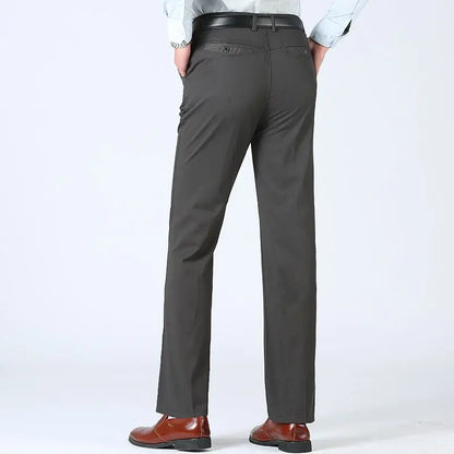 Summer Thin 100% Cotton Pants Mens Autumn Thick Suit Pant Slacks High Waist Straight Loose Bland Solid Business Casual Pants