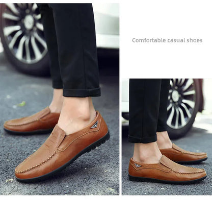 Sapatos Casuais Masculinos de Couro Genuíno Marca de Luxo Mocassins Masculinos Respiráveis Slip-on Sapatos de Condução Pretos Tamanhos Grandes 37-47