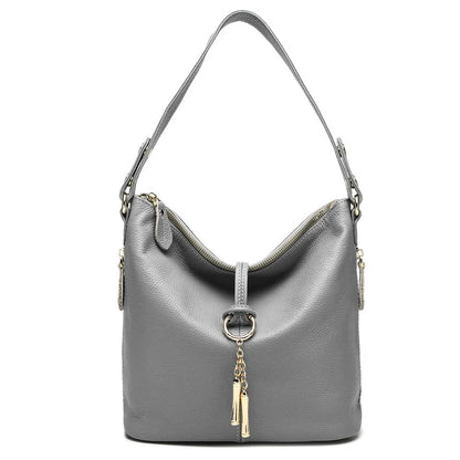 Elegant Women Red Leather Handbag 100% Genuine Leather Lady Hobo Bag Charming Ring Medium Shoulder Bag Bright Yellow Bags