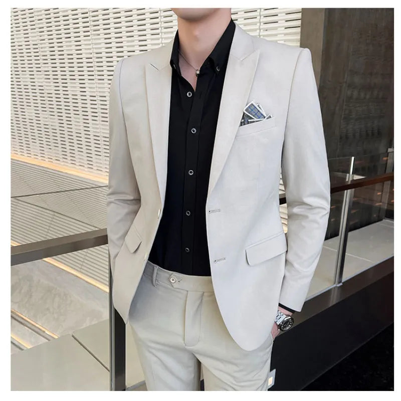 2025 Men's Business Suit Slim-fit Wedding Dress Two-piece Set M-4XL Stylish Handsome All-in-one Banquet Trousers