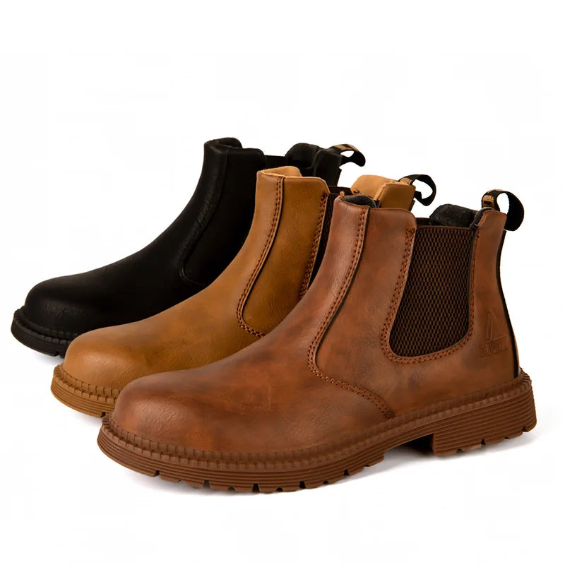 Men Boots Leather Shoes Men Work Safety Shoes Men Indestructible Work Boots Men Safety Boots Steel Toe Shoes Chelsea Boots