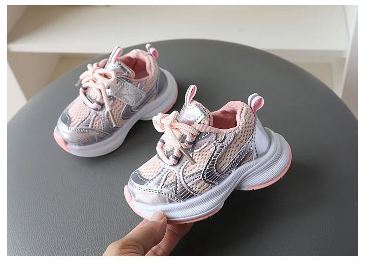 Girls' Sports Shoes 2025 New Style Soft Sole Children's Casual Shoes Fashionable Breathable Stripe Dad Shoes for Kids Boy