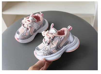 Girls' Sports Shoes 2025 New Style Soft Sole Children's Casual Shoes Fashionable Breathable Stripe Dad Shoes for Kids Boy