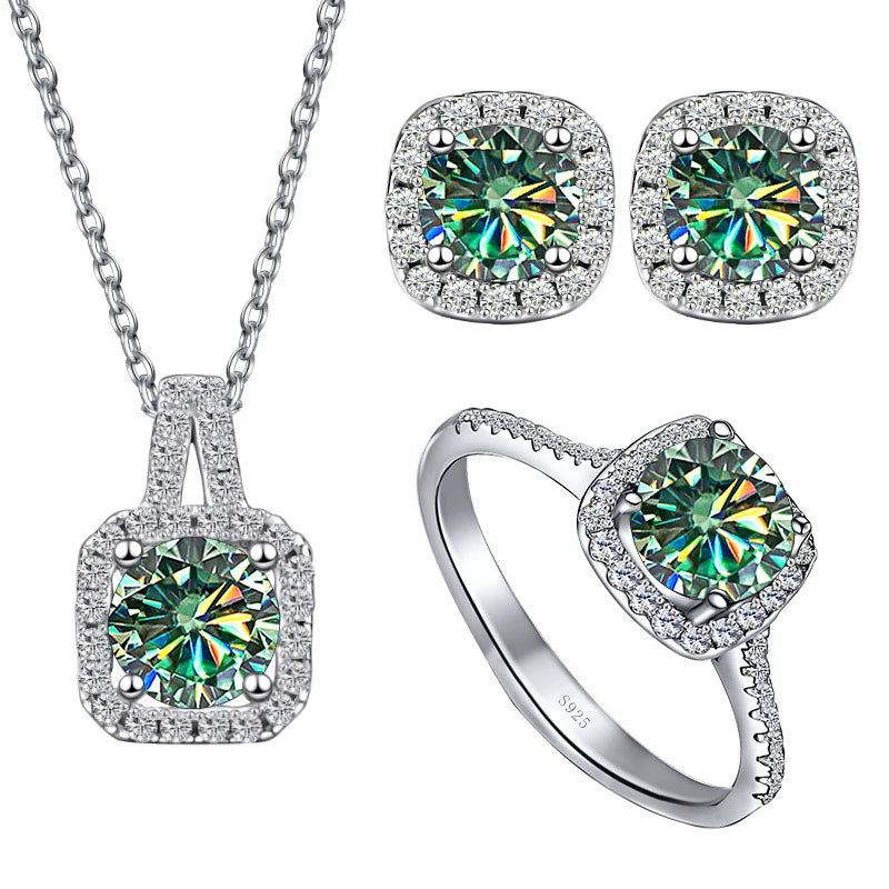 S925 Sterling Silver jewelry for women 1 carat moissanite diamond 3 pieces set necklace ring earrings wedding party