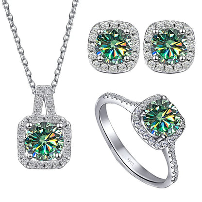S925 Sterling Silver jewelry for women 1 carat moissanite diamond 3 pieces set necklace ring earrings wedding party