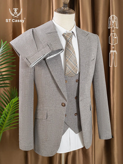 high quality men suits 3 piece set elegant slim fit formal office and leisure banquet groomsman set groom's suit