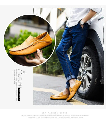 Genuine Leather Men Casual Shoes Luxury Brand Designer Men Loafers Moccasins Breathable Slip on Male Boat Shoes Plus Size 37-47