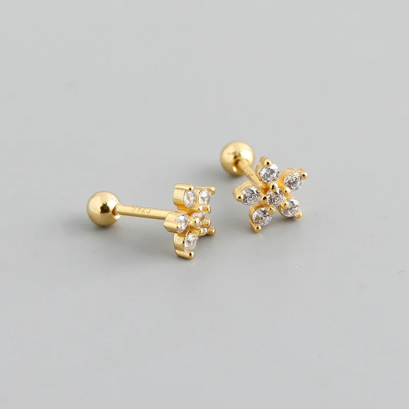 925 Sterling Silver Fashion Korean Petal Screw Bead Stud Earrings for Women Charm Ear Bone Piercing Jewelry Accessories