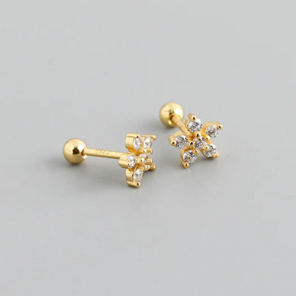 925 Sterling Silver Fashion Korean Petal Screw Bead Stud Earrings for Women Charm Ear Bone Piercing Jewelry Accessories