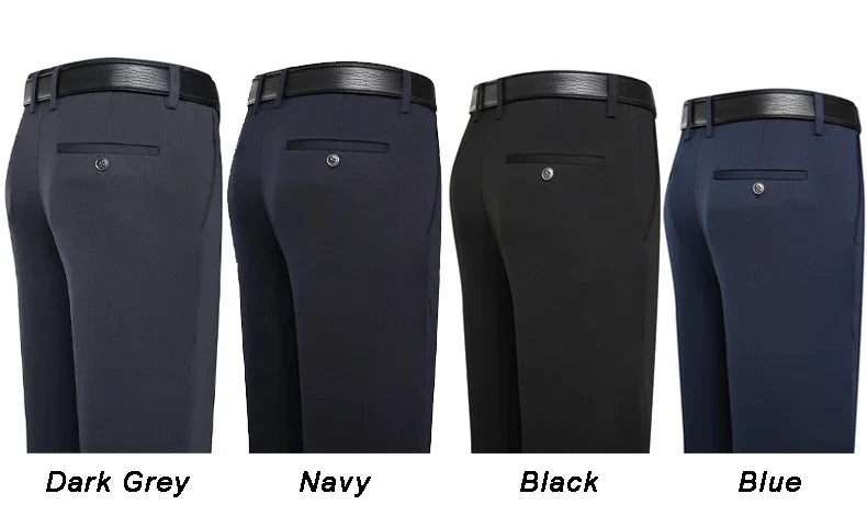 New Winter Plush Pants Mens Stretch Smart Casual Trousers Black Navy Blue Straight Loose Man Big Size Dress Suit Pants