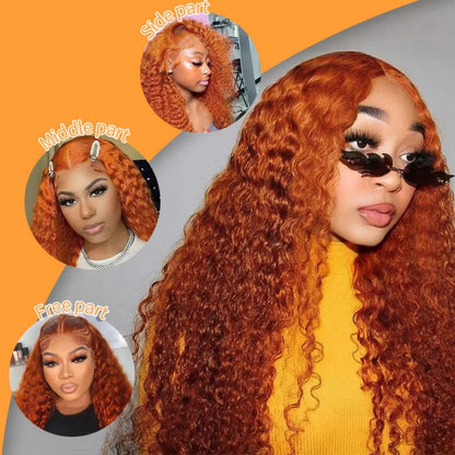 30Inch Orange Ginger Water Wave Lace Front Wigs 13x4 13x6 #350 Colored Wigs Brazilian Human Hair Deep Wave Curly Wigs 260Density