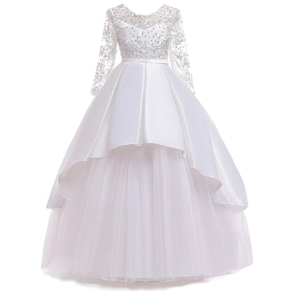 Teens Sequin Bridesmaid Girls Party Dress Long Sleeve First Communion Gown Wedding Party Princess Dresses Bow Christmas Costumes