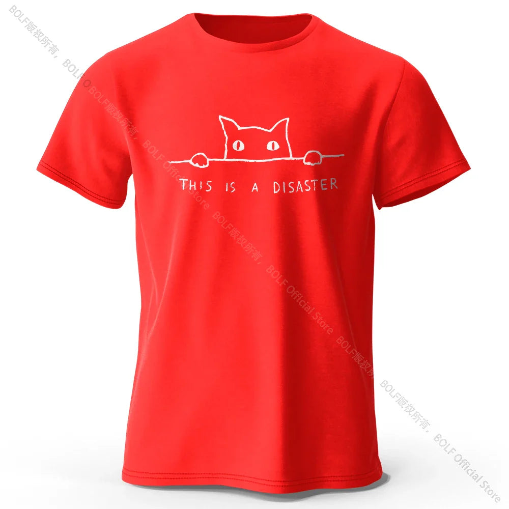 Minimalist Line Art Cat Print 100% Cotton T-Shirt, Soft & Breathable Round Neck Short Sleeve Tee, Unisex Simple & Stylish