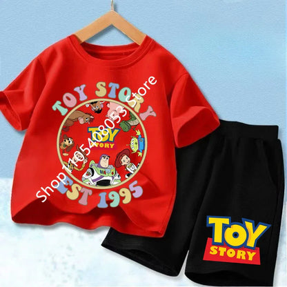 2026 Cute Toy Story Birthday Boy T-Shirt Set, Adorable Woody and Buzz Lightyear Design for Kids' Birthday Outfits