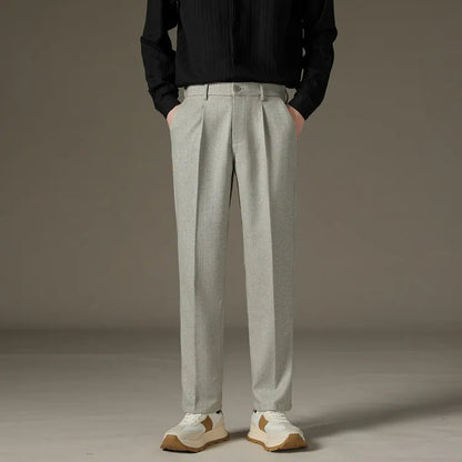 Men's Casual Straight-Leg Wool Trousers - American Style Commuting Pants Perfect for Fall/Winter 28-38