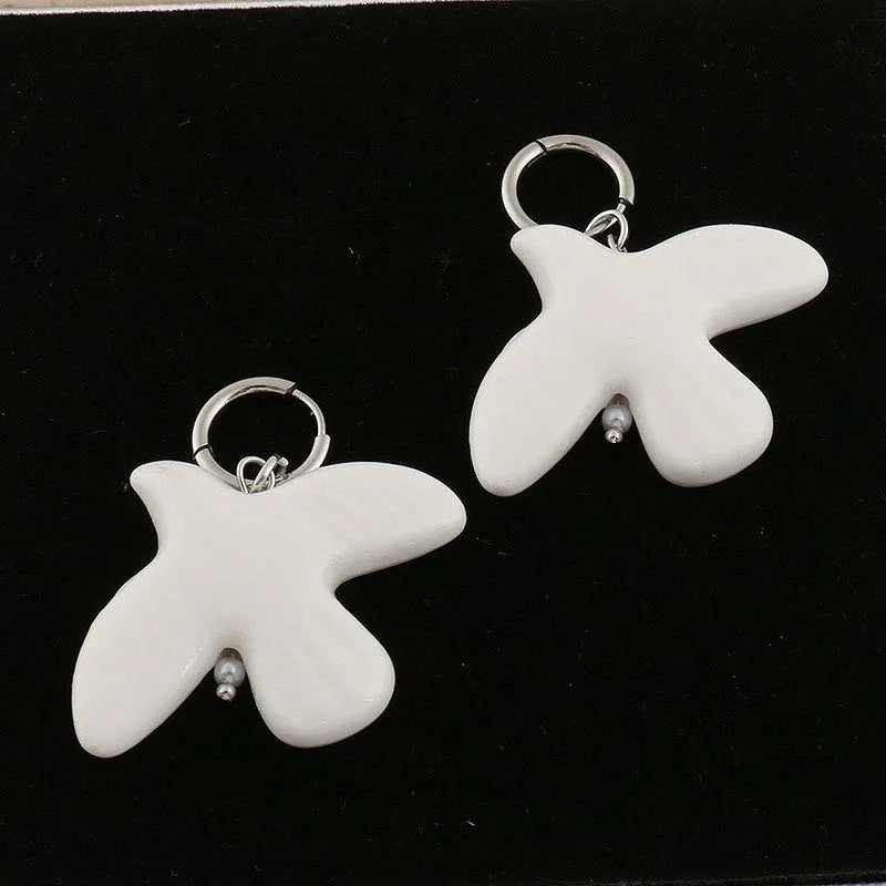 Fashion White Peace Dove Pendant Necklace Earrings for Women Vintage Metal Geometric Round Ear Hoop Jewelry Gift
