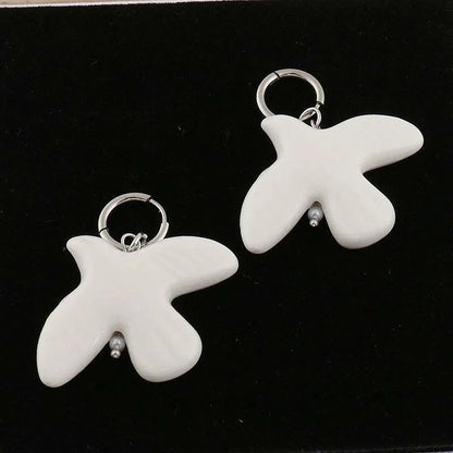 Fashion White Peace Dove Pendant Necklace Earrings for Women Vintage Metal Geometric Round Ear Hoop Jewelry Gift