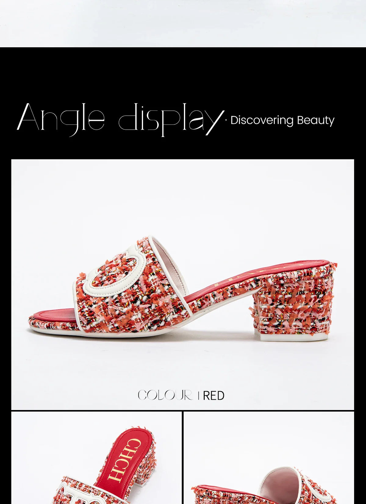 Middle heel square heel slippers fabric fashion casual shoes luxury brand slippers girls street commuter slippers