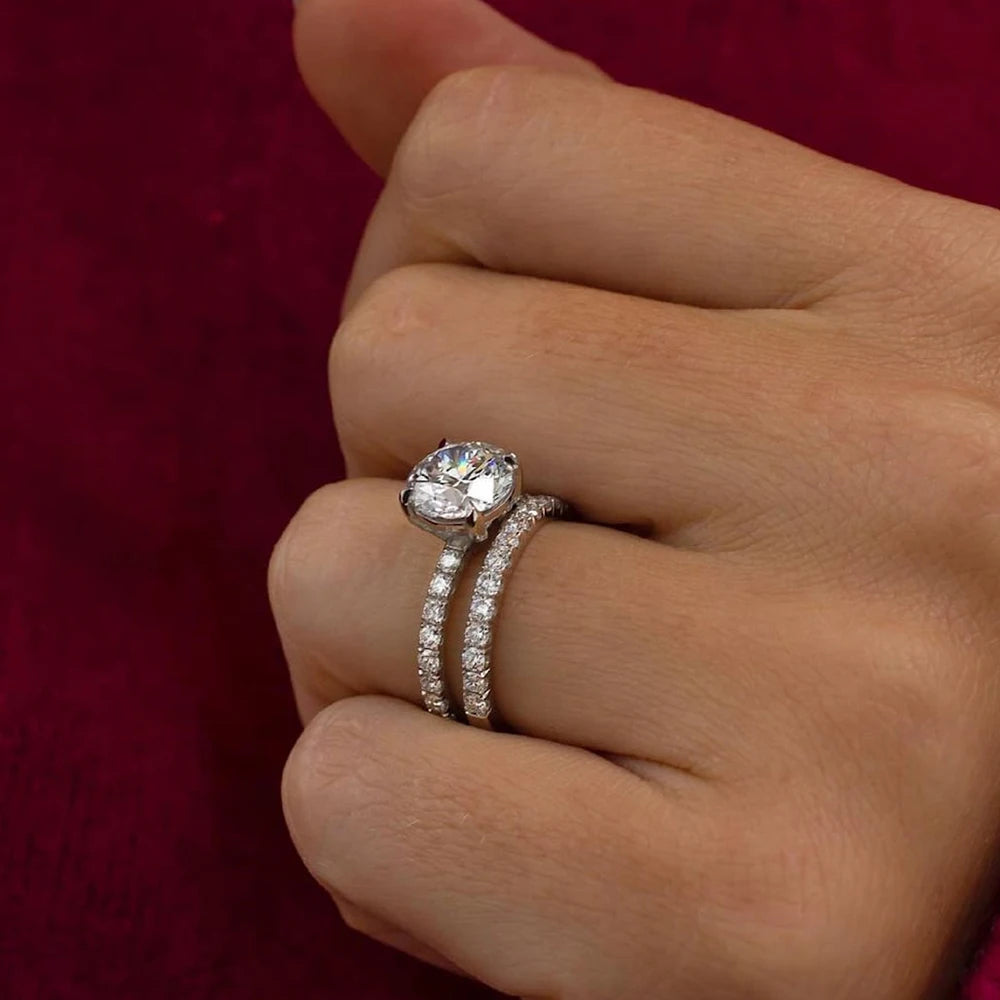Full Moissanite Bridal Rings Set With  Certificate D Color Diamond Engagement Ring 925 Sterling Silver Wedding Band For Women