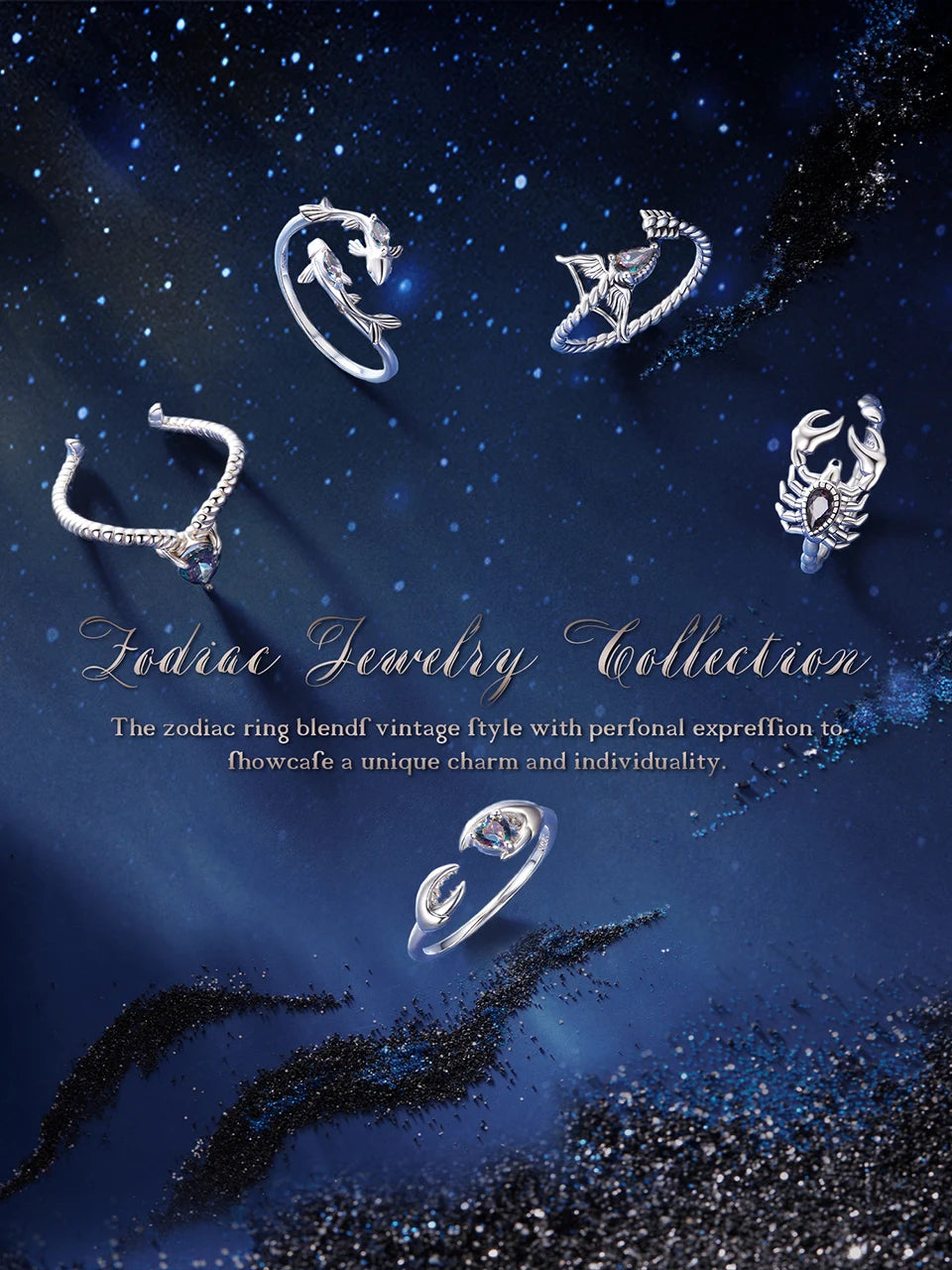 925 Sterling Silver Colorful 12 Zodiac Open Ring For Women , Rainbow Zircon Crystal Stackable Rings Girl Family Gift