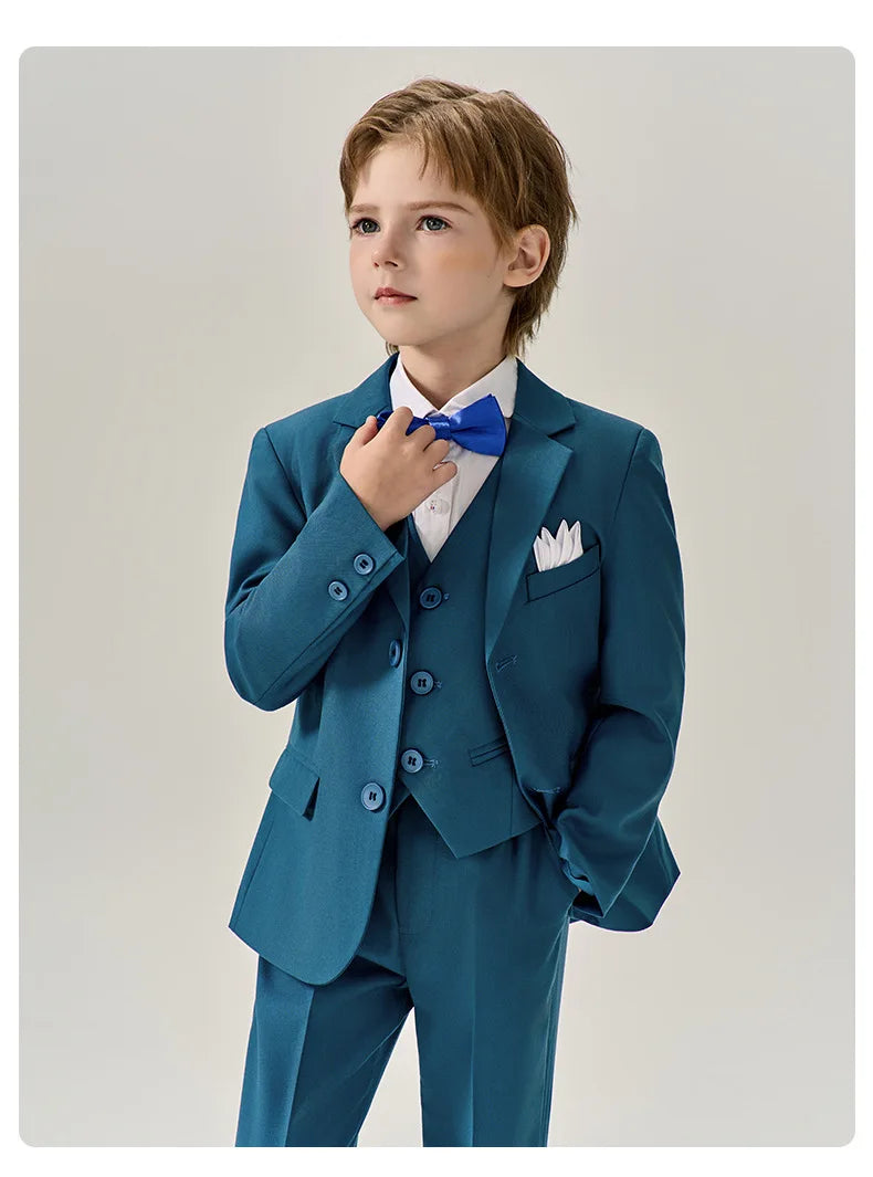 Boys Dark Green Jakcet Vest Pants Bowtie Evening Party Dress Children Wedding Photograph Suit Kids Ceremony Performance Costume