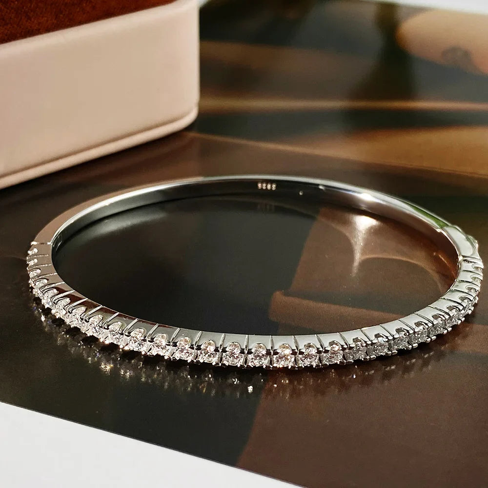 Moissanite Bangles for Women All 2.5mm D VVS1 Lab Diamond Bracelets 925 Sterling Silver Bracelet Wedding Birthday Gift