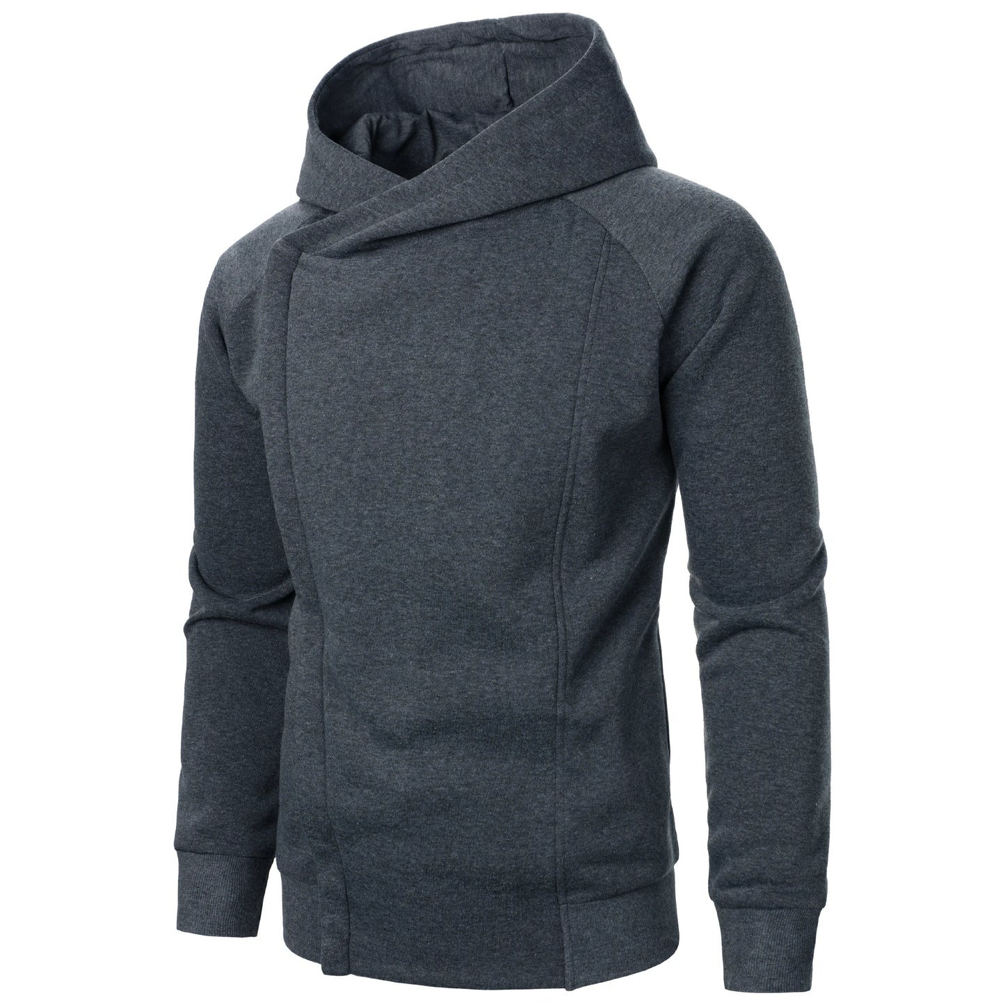 Moletom masculino outono inverno de cor sólida com capuz e zíper lateral manga longa