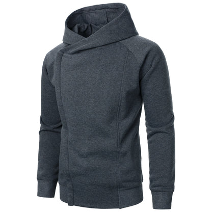 Moletom masculino outono inverno de cor sólida com capuz e zíper lateral manga longa