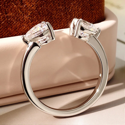 2pcs 1ct Heart Moissanite Stackable Rings for Women 925 Sterling Silver Plated 18k White Gold Diamond Wedding Ring