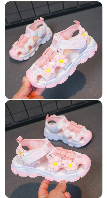 Summer Sport Sandals For Girls PU Leather Waterproof Beach Running Footwear For Children  Hollow Out Teenager Kid's Sneakers