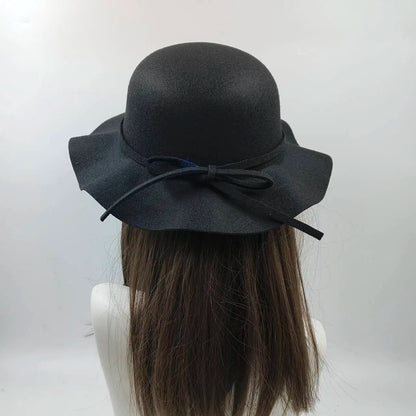 Hat Women's Autumn Wave Curled English Retro Versatile Fisherman Hat Fashion Hepburn Style Woolen Top Hat