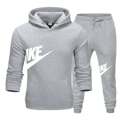 A new autumn and winter men's casual sportswear set of 2-piece hooded sweatshirt and long pants for outdoor fashionable jogging