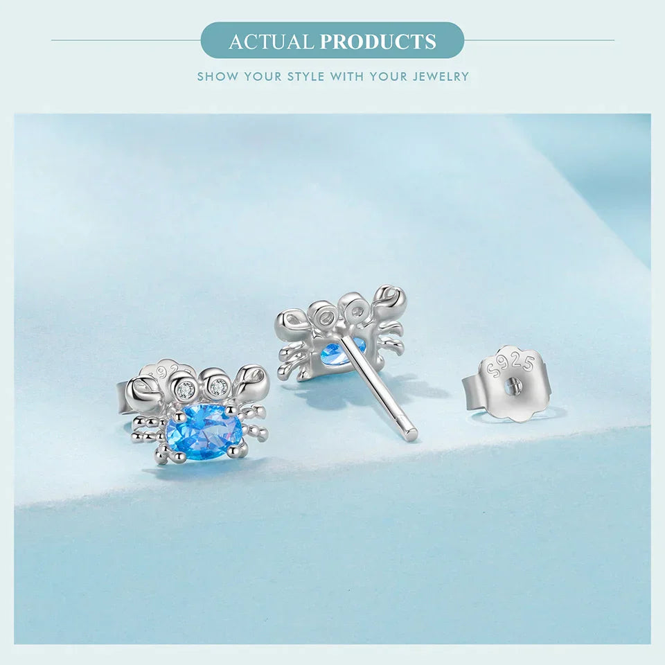 925 Sterling Silver Animals Cute Paws Rainbow Stud Earrings For Women Heart Oval Flower Zircon Crab Ear Studs Jewelry Gift