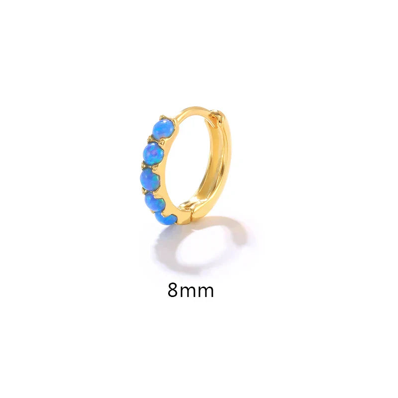 6 8 10mm 925 Sterling Silver Opal Round Piercing Huggie Hoop Earrings for Women Fine Jewelry Accessories Pendientes 1pc