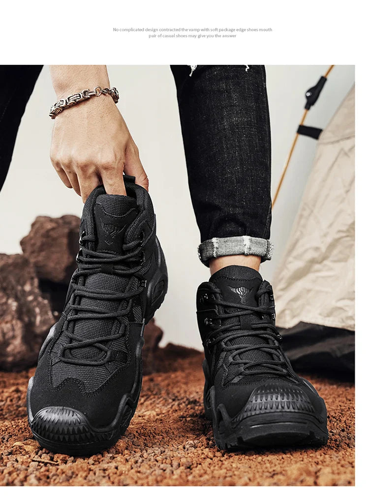 Men's winter high top shoes mid top waterproof and anti slip hiking shoes ultra light work boots tactical boots desert boots