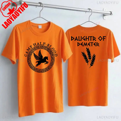 Camp Half Blood Men Women T-shirt 2 Sided TShirt Summer Greek Mythology Zeus Athena's Daughter Print Halloween Orange Tops