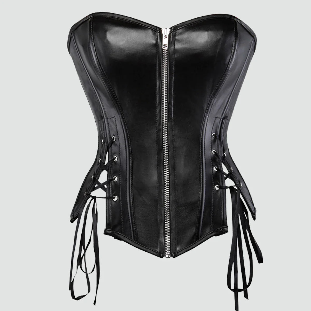 Sexy PU leather corset overbust corsets and bustiers top zipper modeling strap lace up steampunk corset top boned women shaper