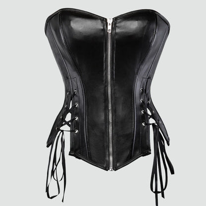 Sexy PU leather corset overbust corsets and bustiers top zipper modeling strap lace up steampunk corset top boned women shaper