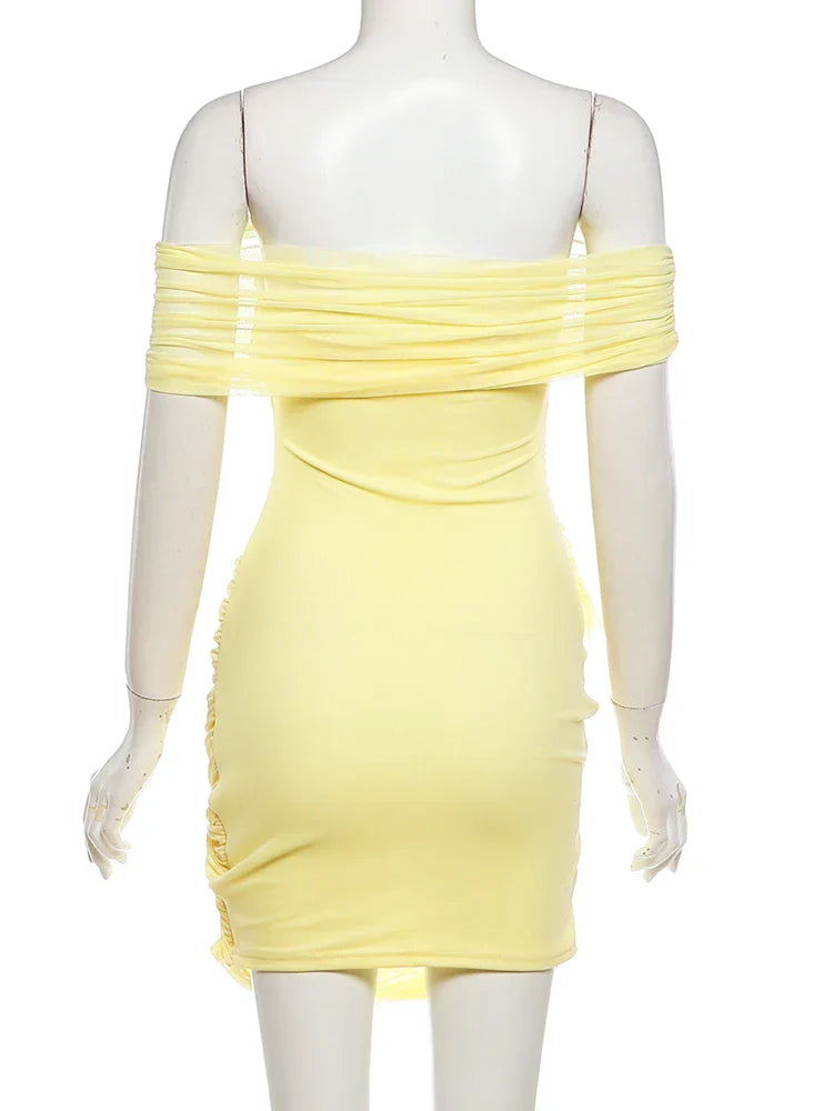 Sexy See Through Mini Dress Woman Slash Neck Backless Skinny Peach Buttocks Hot Girls Midnight Club Party Hipster Bodycon