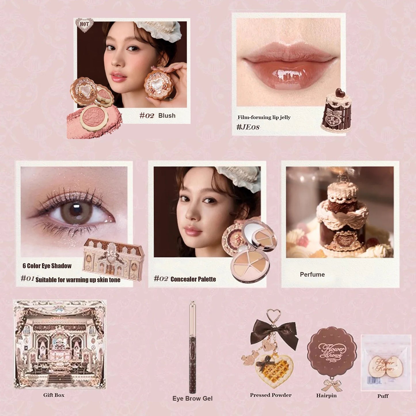 SWEETIE BEAR Makeup Box Gift Set All In One Perfume Shimmer Eye Shadow Palette Blush Lip Jelly Box 10 PCS
